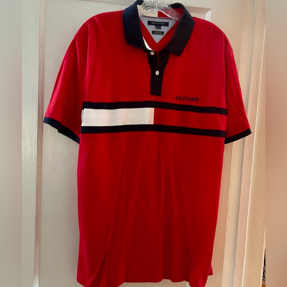 Tommy Hilfiger Red, White and Blue Polo Size Medium